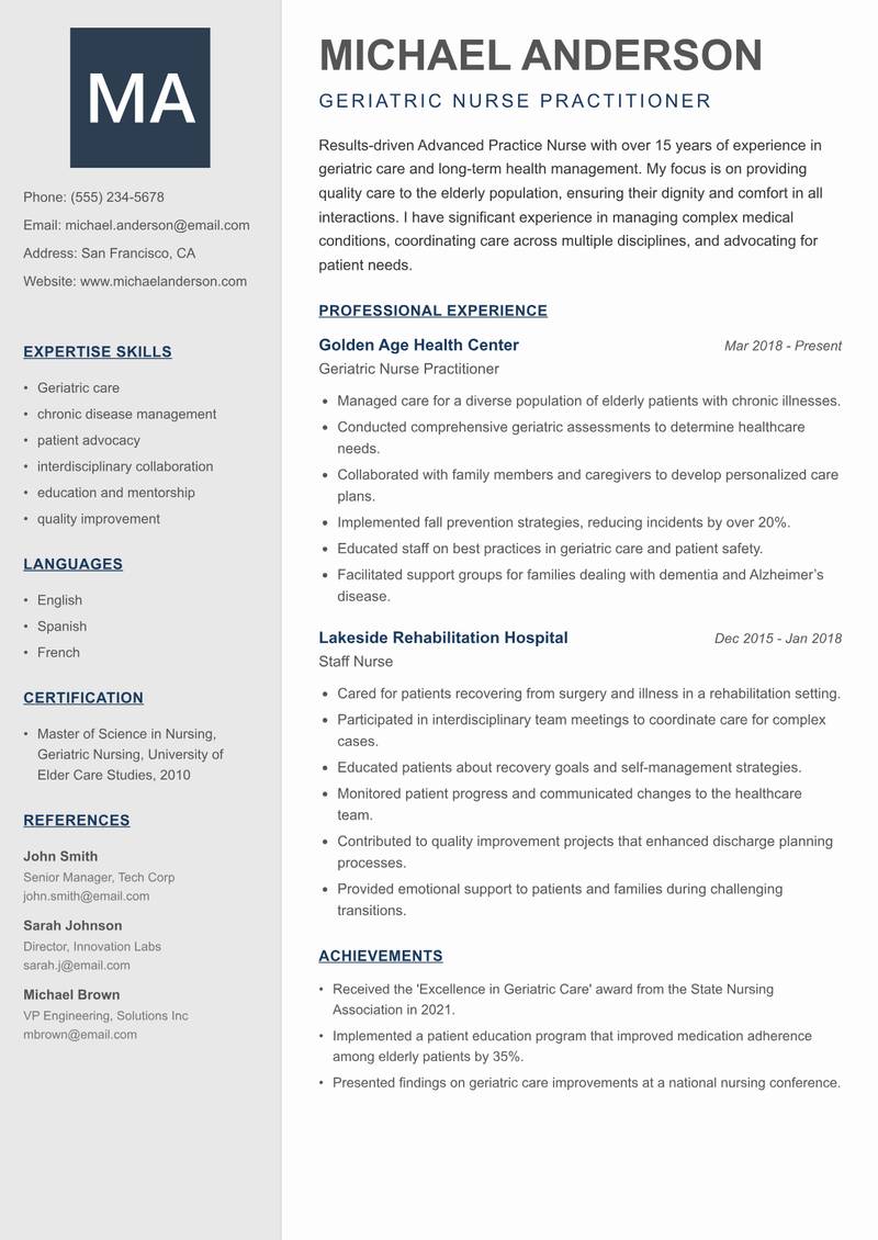 Advanced Practice Nurse resume template — Creative Minimal