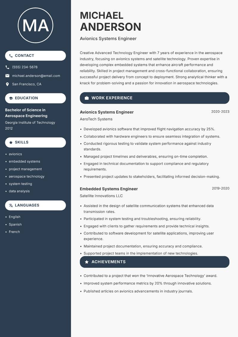 Advanced Technology Engineer resume template — Compact