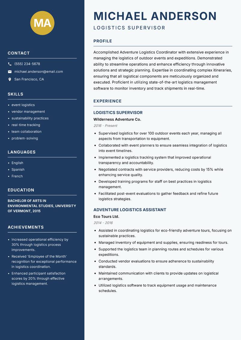 Adventure Logistics Coordinator resume template — Classic Clean