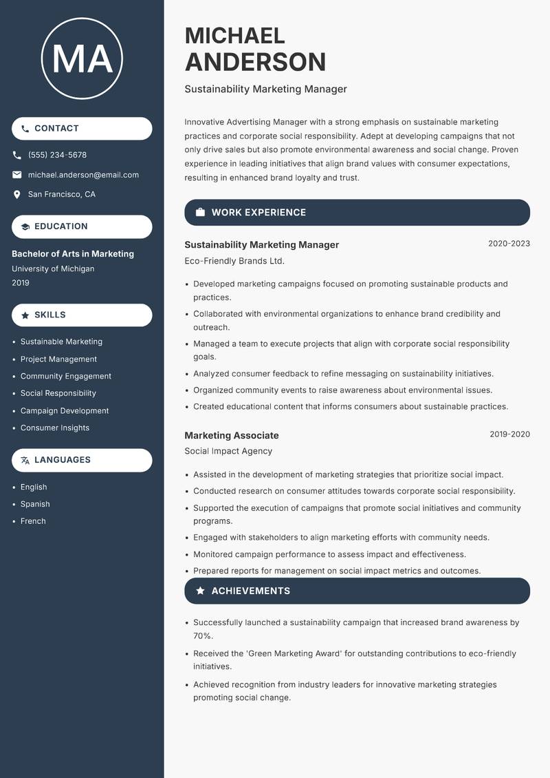 Advertising Manager resume template — Compact