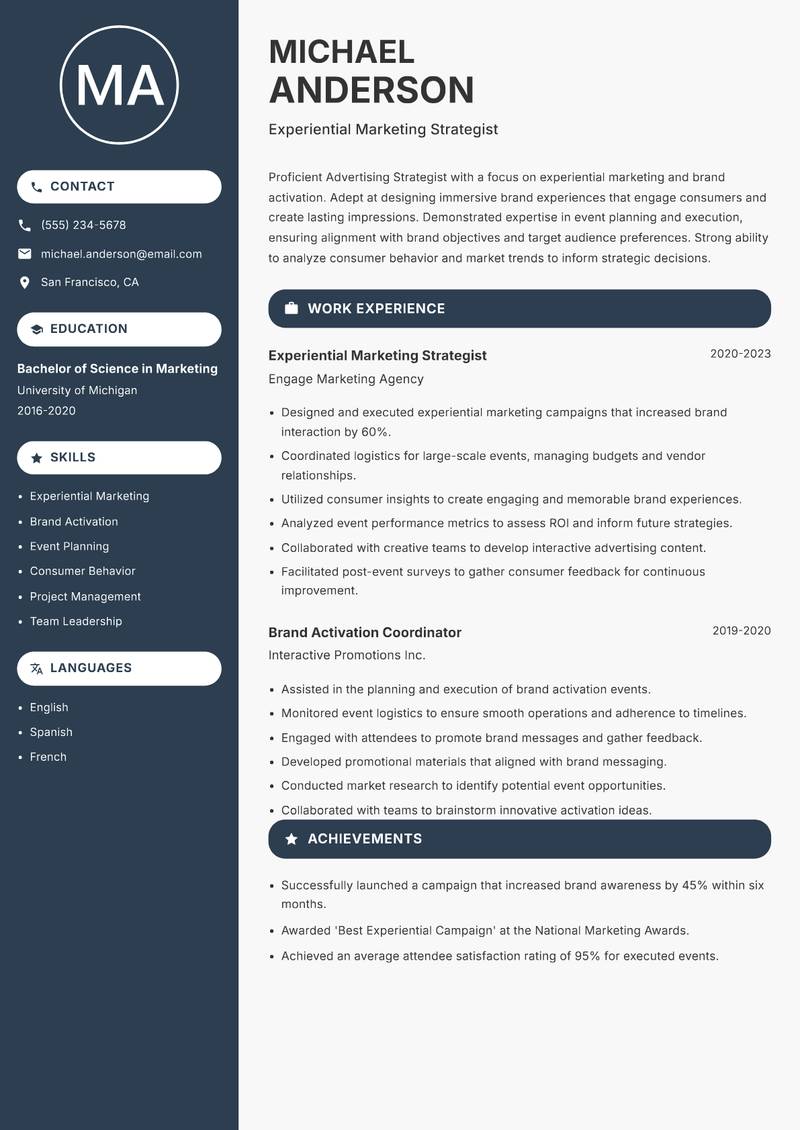 Advertising Strategist resume template — Compact