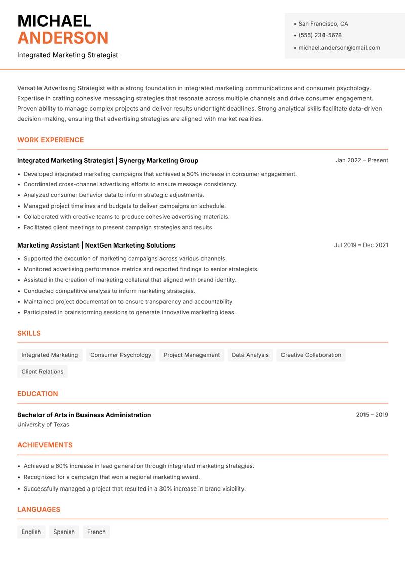 Advertising Strategist resume template — Modern Professional