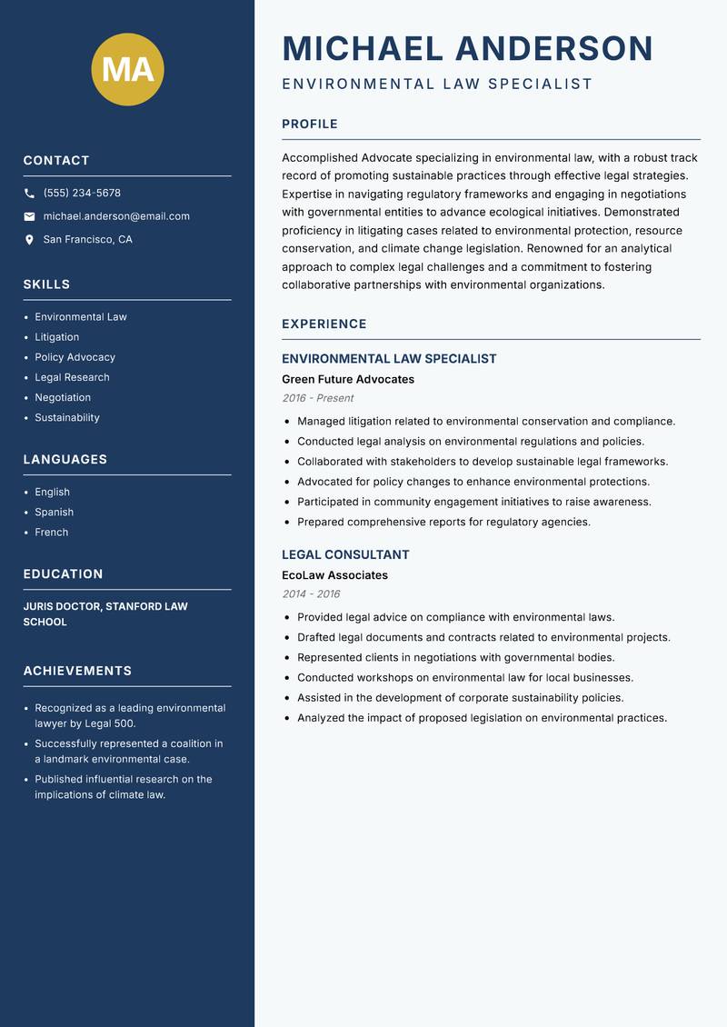 Advocate resume template — Classic Clean