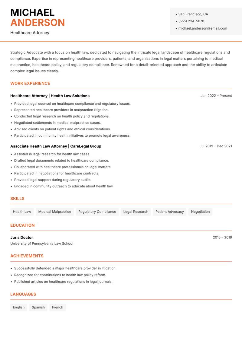 Advocate resume template — Modern Professional