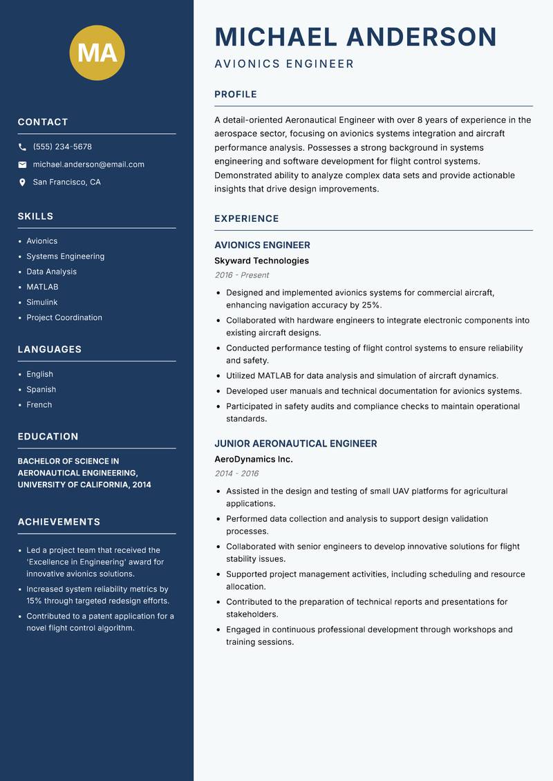 Aeronautical Engineer resume template — Classic Clean
