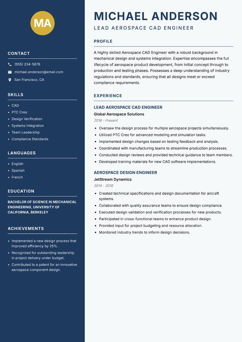 Aerospace CAD Engineer resume template — Classic Clean