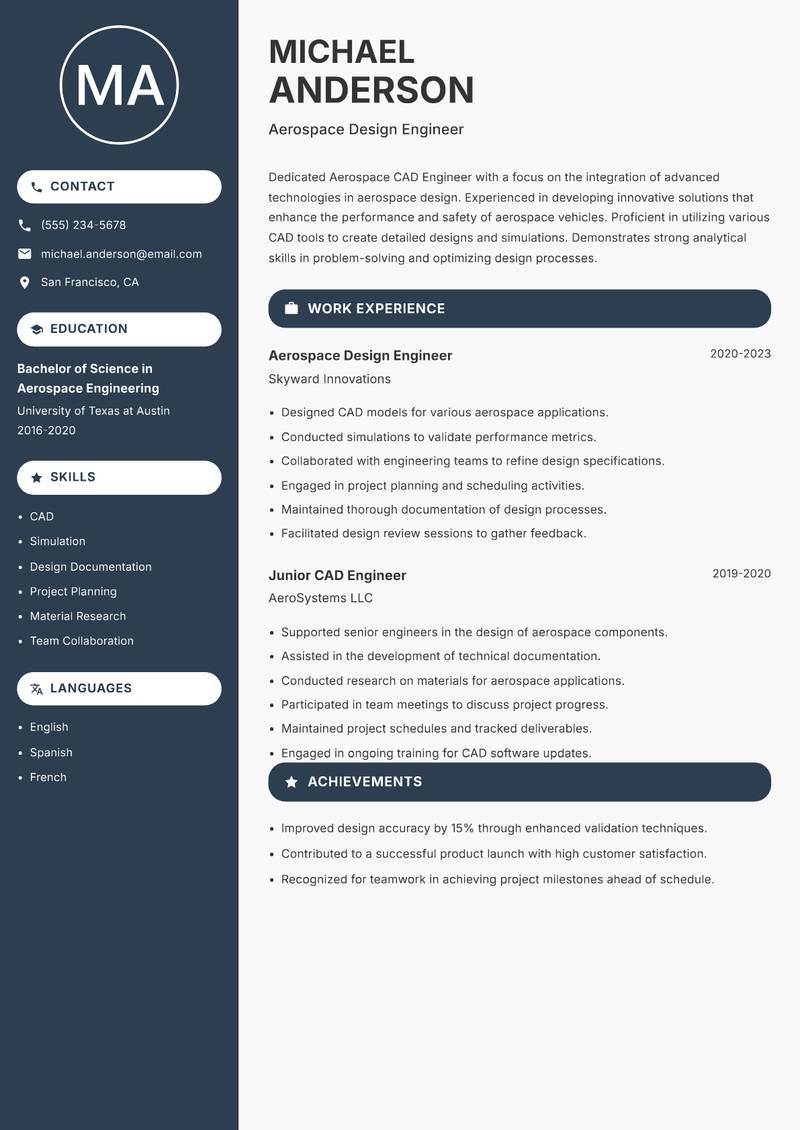Aerospace CAD Engineer resume template — Compact