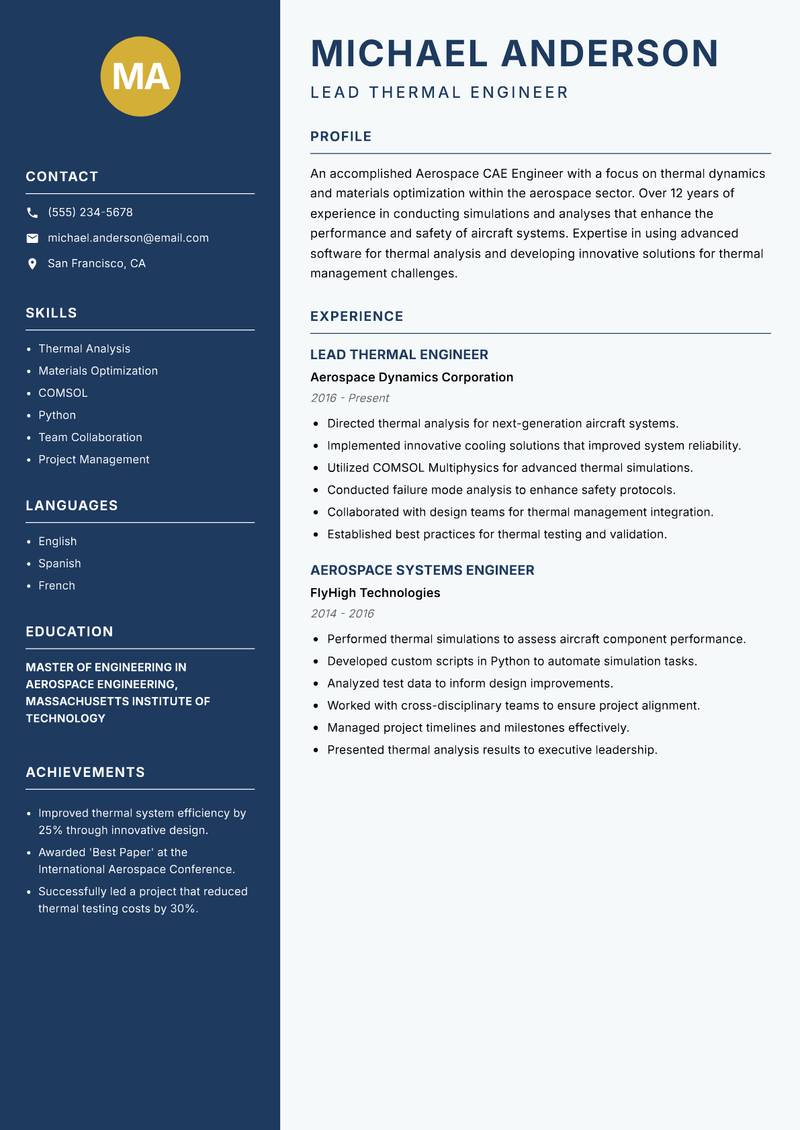 Aerospace CAE Engineer resume template — Classic Clean