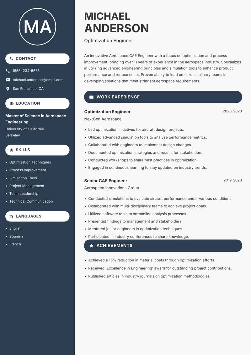 Aerospace CAE Engineer resume template — Compact