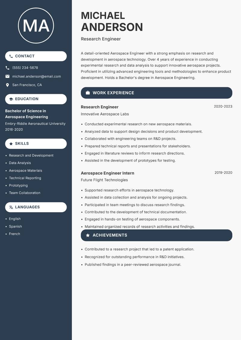 Aerospace Engineer resume template — Compact