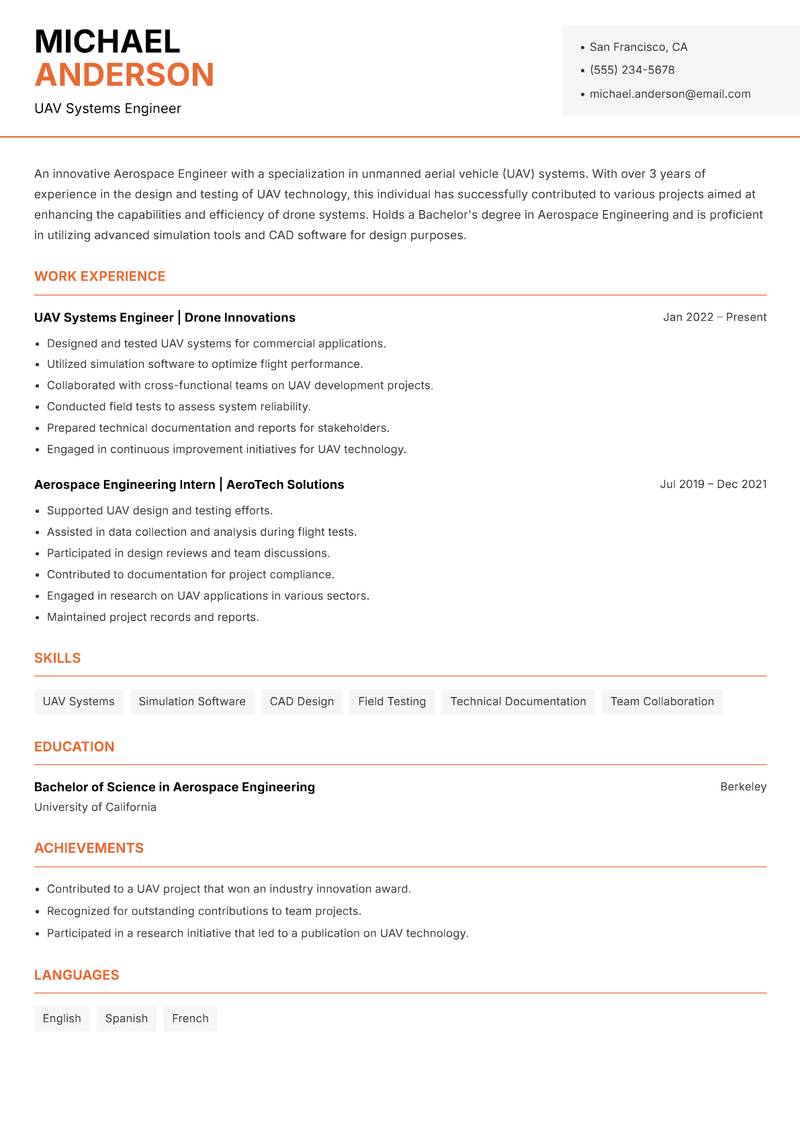 Aerospace Engineer resume template — Modern Professional
