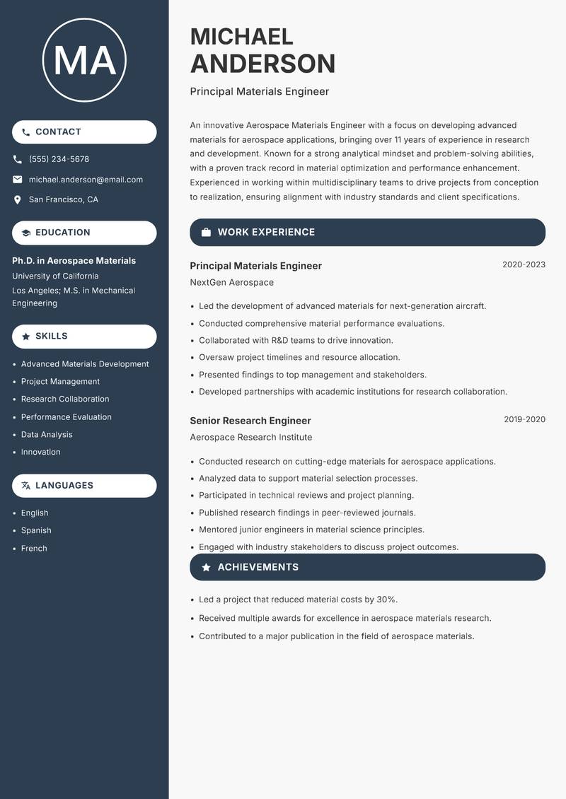 Aerospace Materials Engineer resume template — Compact