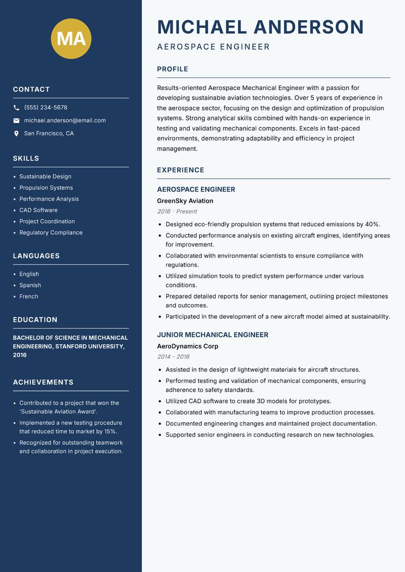 Aerospace Mechanical Engineer resume template — Classic Clean