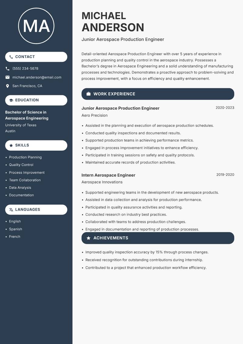 Aerospace Production Engineer resume template — Compact