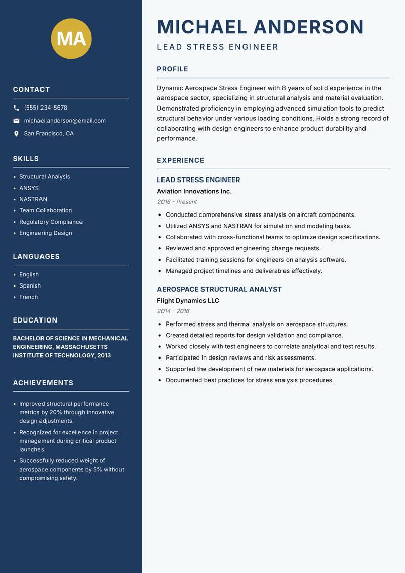 Aerospace Stress Engineer resume template — Classic Clean