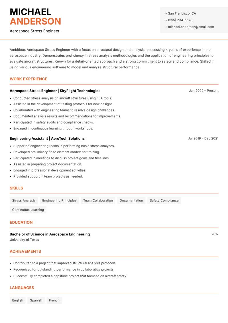 Aerospace Stress Engineer resume template — Modern Professional