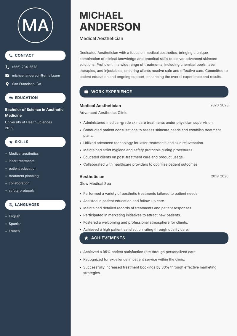 Aesthetician resume template — Compact