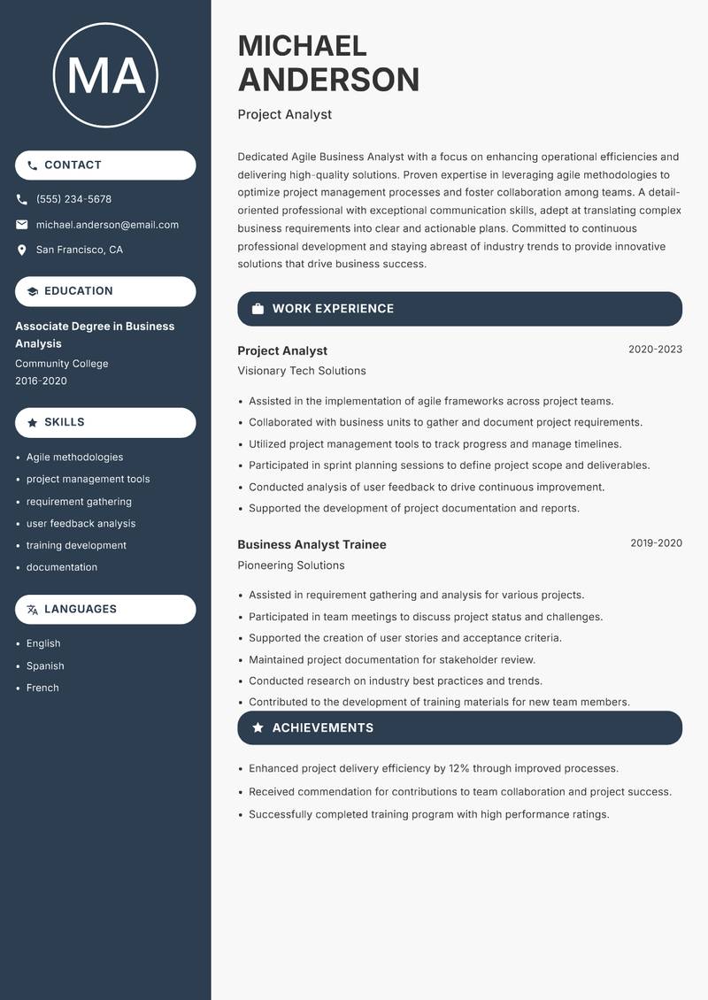 Agile Business Analyst resume template — Compact