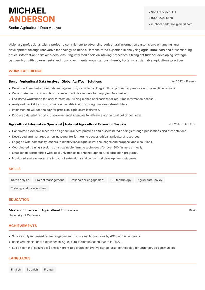 Agri Information Officer resume template — Modern Professional