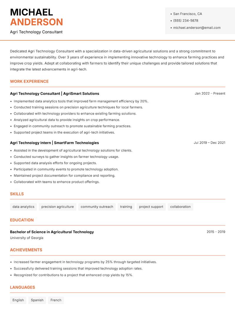 Agri Technology Consultant resume template — Modern Professional