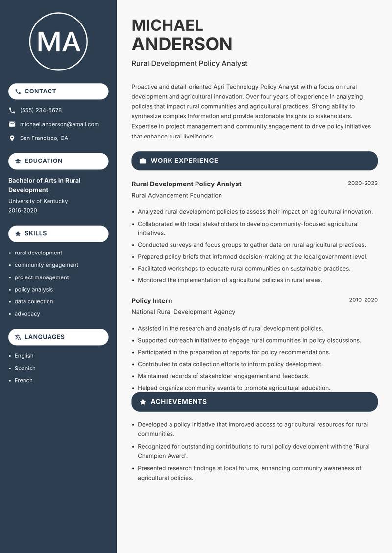 Agri Technology Policy Analyst resume template — Compact