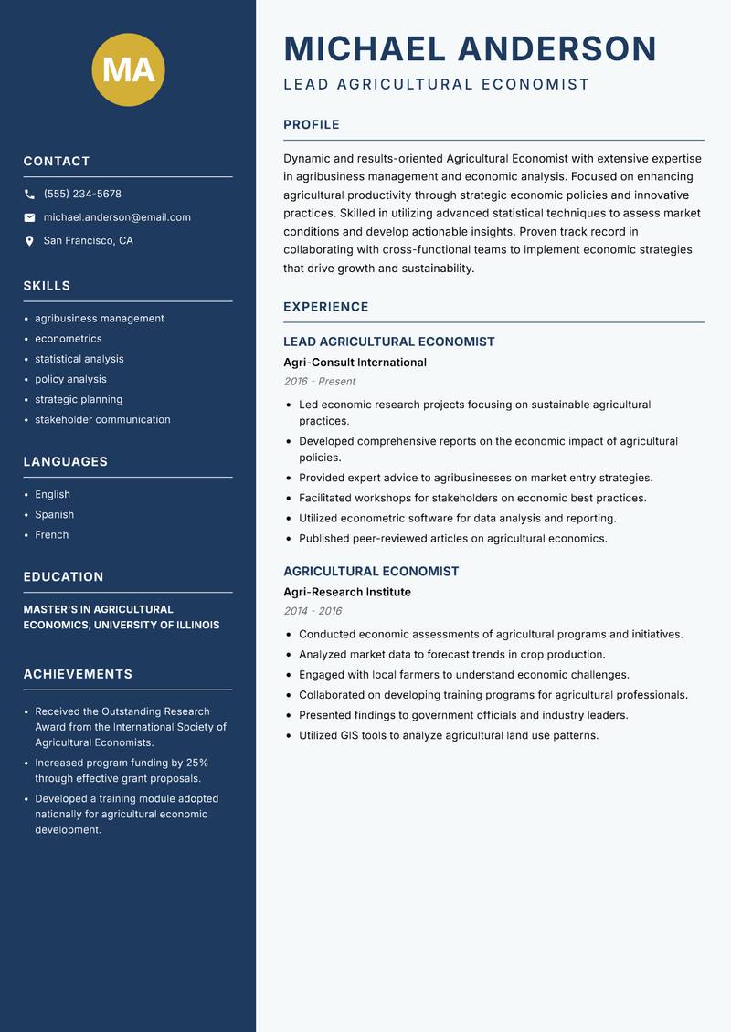 Agricultural Economist resume template — Classic Clean