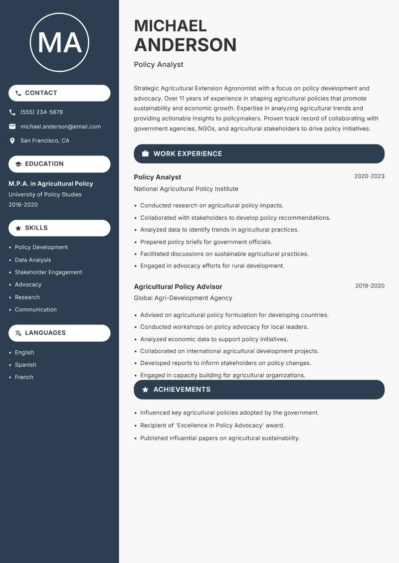 Agricultural Extension Agronomist resume template — Compact