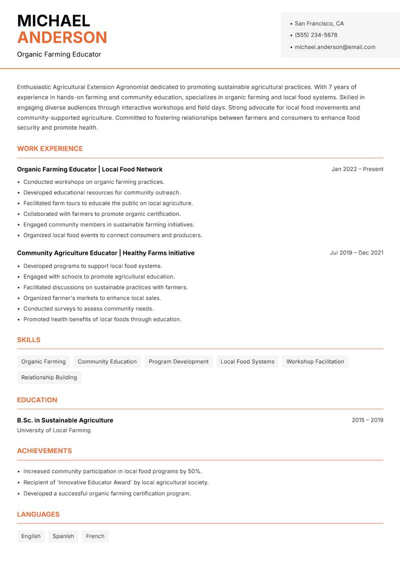 Agricultural Extension Agronomist resume template — Modern Professional
