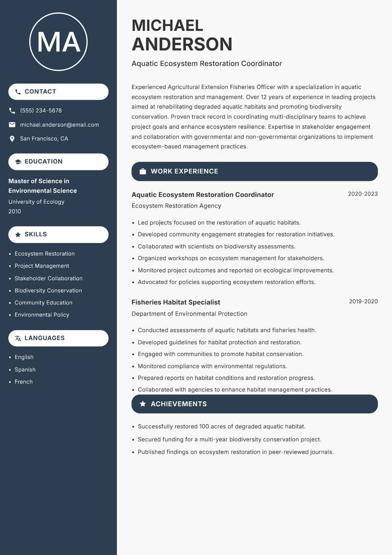 Agricultural Extension Fisheries Officer resume template — Compact