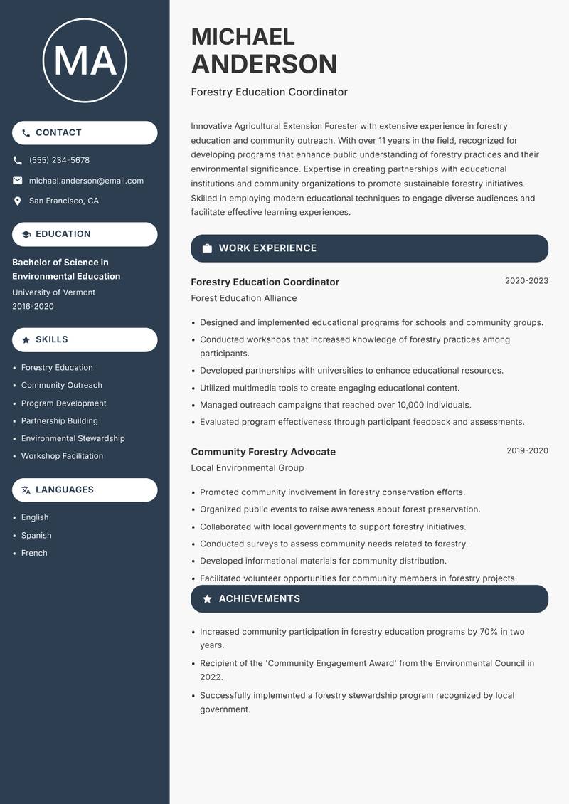 Agricultural Extension Forester resume template — Compact