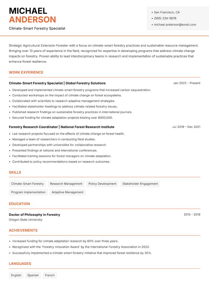 Agricultural Extension Forester resume template — Modern Professional