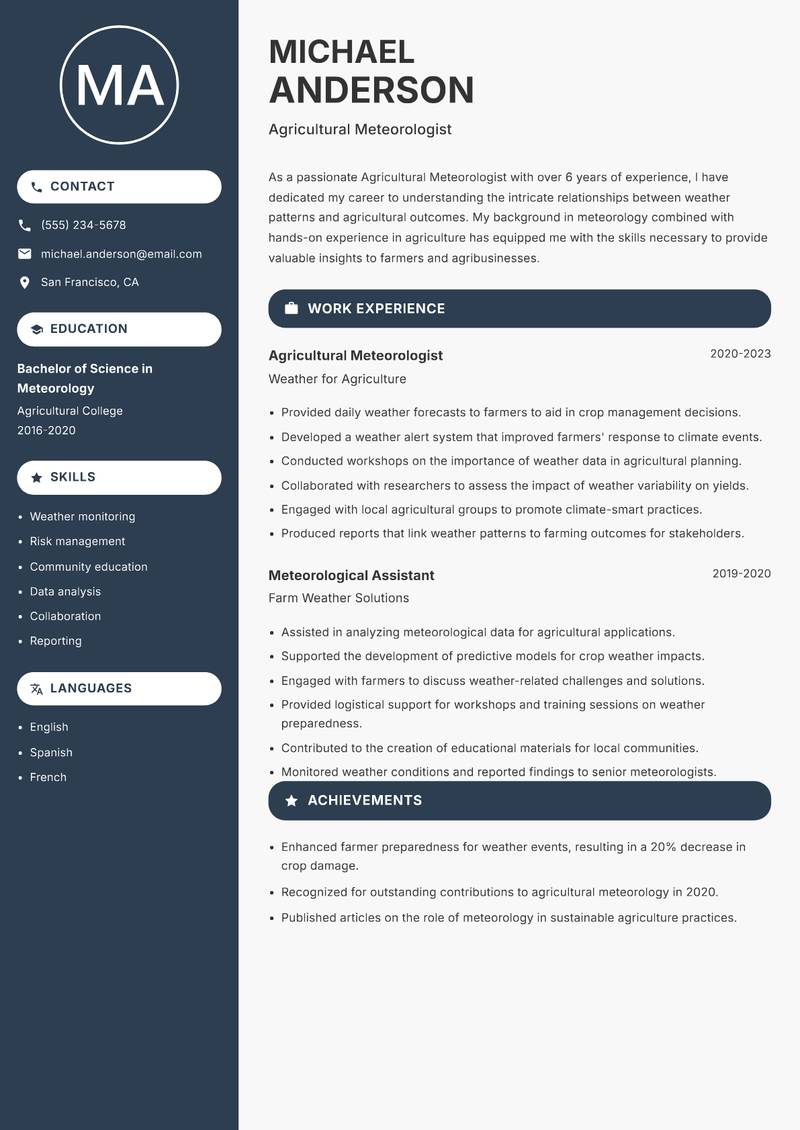 Agricultural Meteorologist resume template — Compact