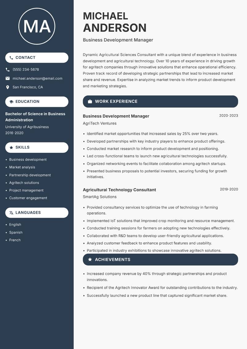 Agricultural Sciences Consultant resume template — Compact