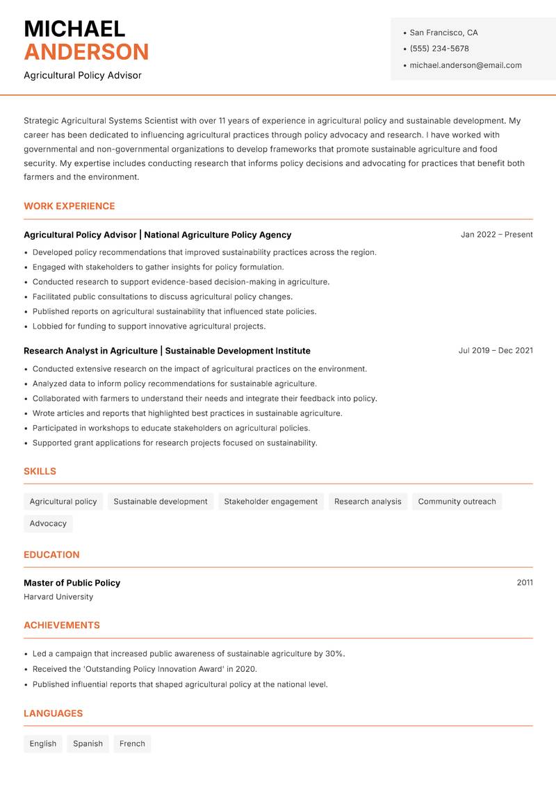 Agricultural Systems Scientist resume template — Modern Professional