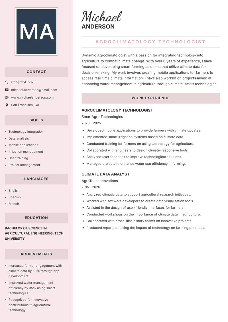 Agroclimatologist resume template — Executive