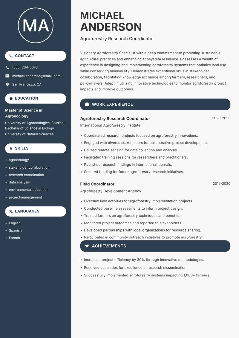 Agroforestry Specialist resume template — Compact