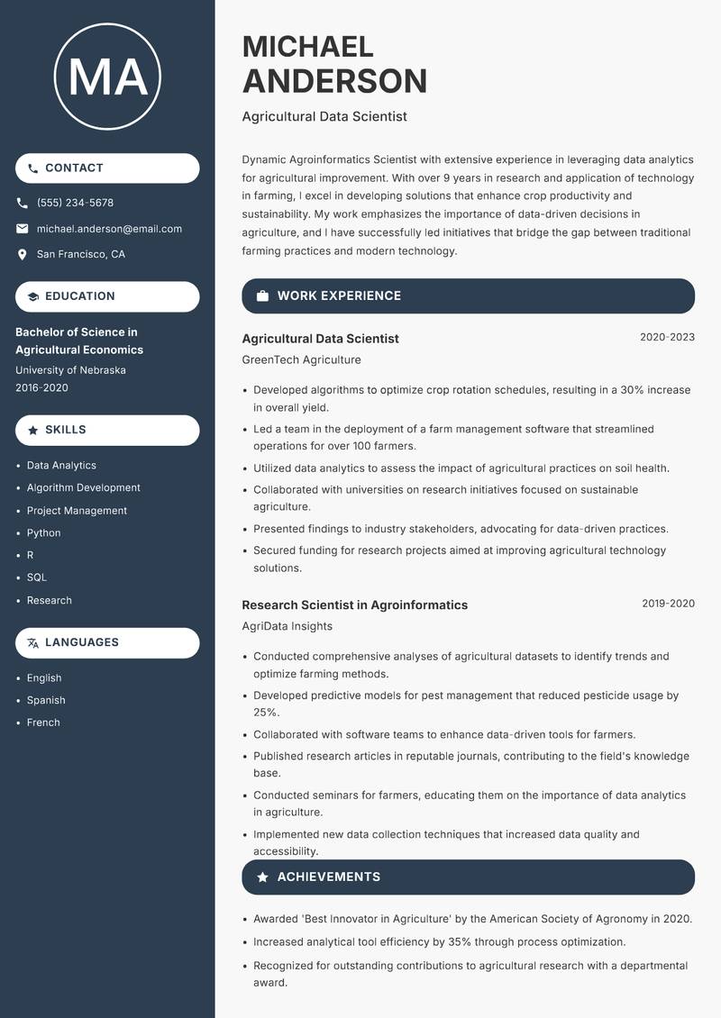 Agroinformatics Scientist resume template — Compact