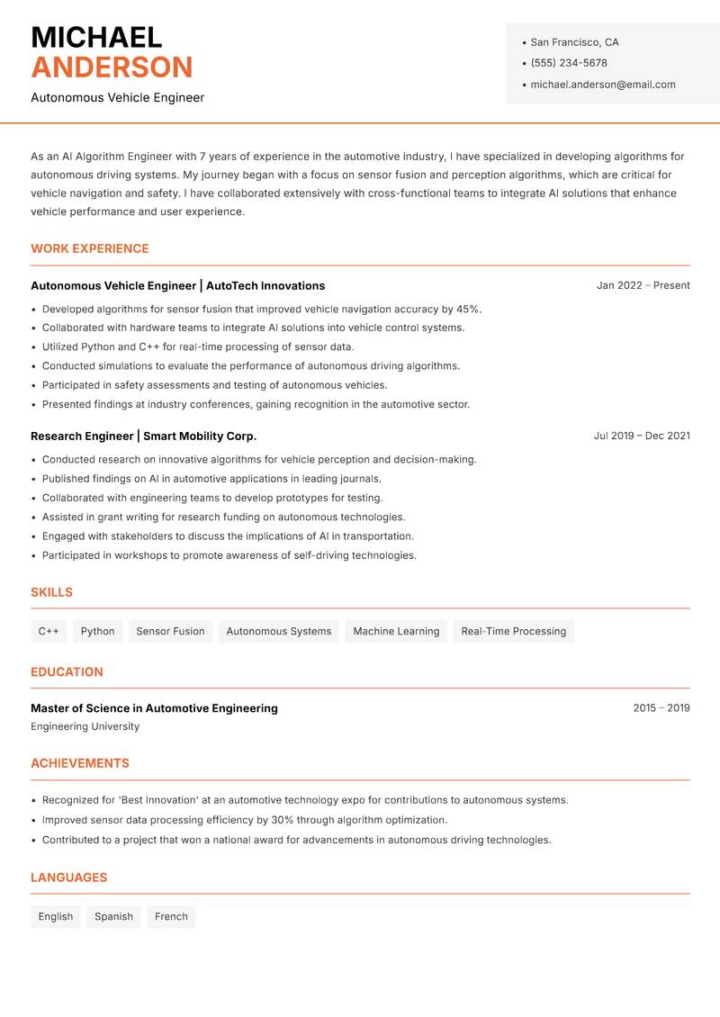 AI Algorithm Engineer resume template — Modern Professional
