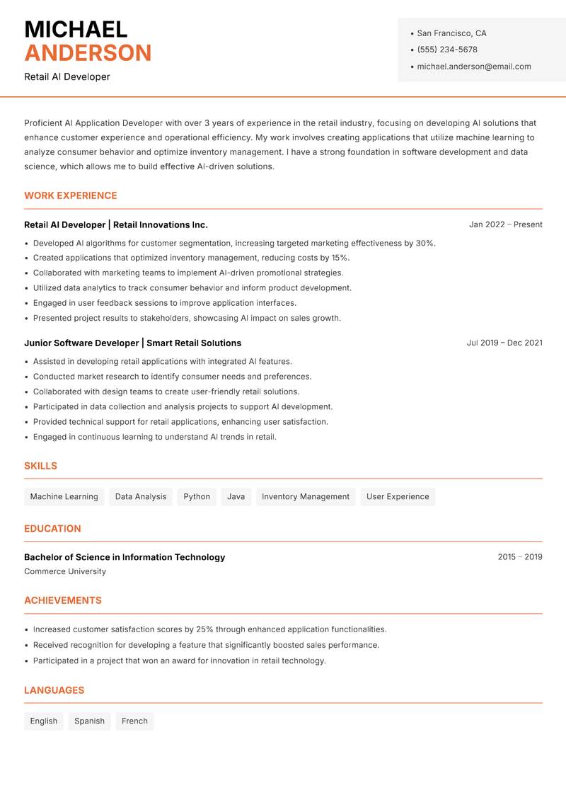 AI Application Developer resume template — Modern Professional