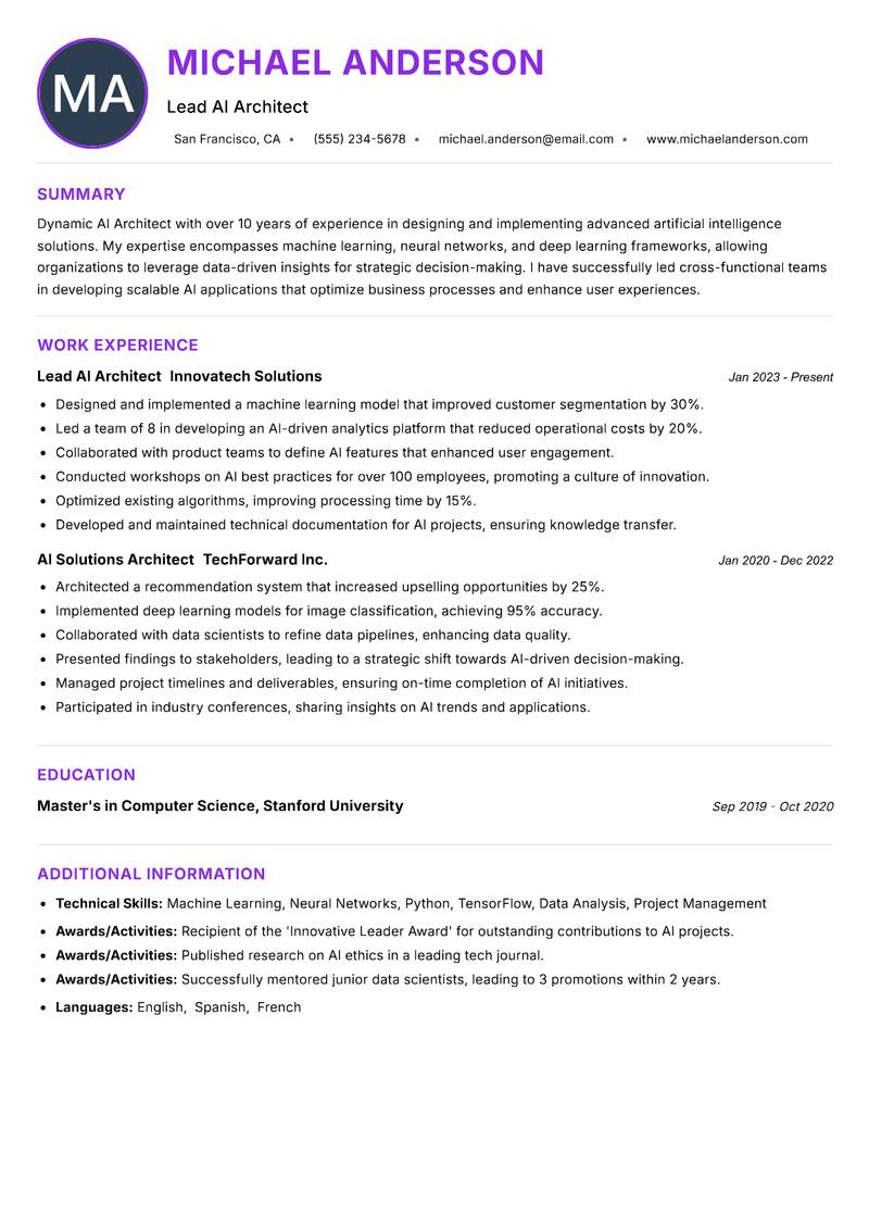 AI Architect resume example — ATS-friendly template