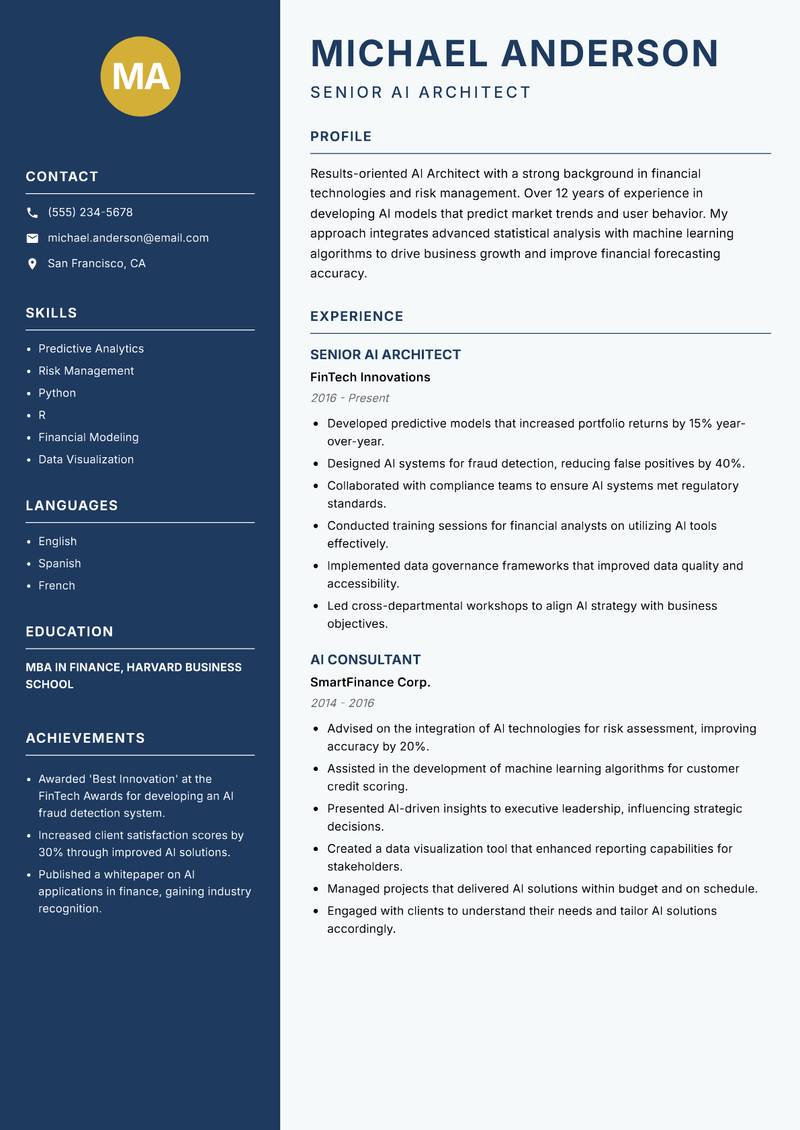 AI Architect resume template — Classic Clean