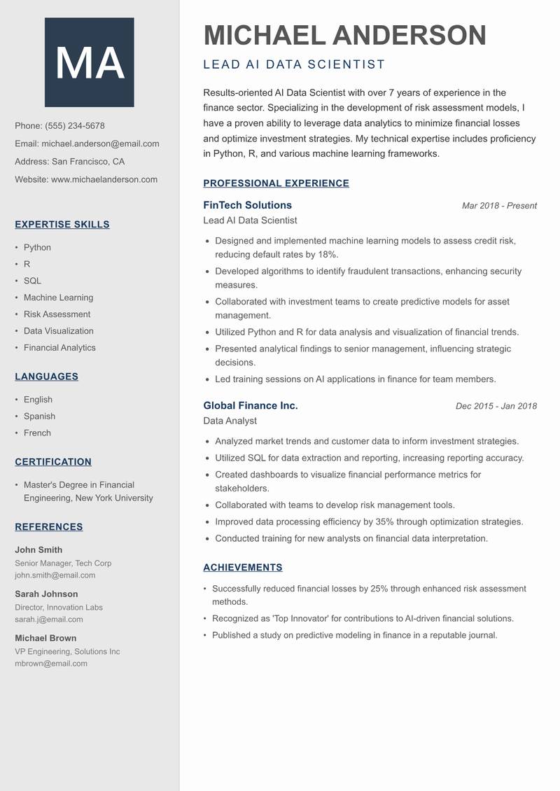 AI Data Scientist resume template — Creative Minimal