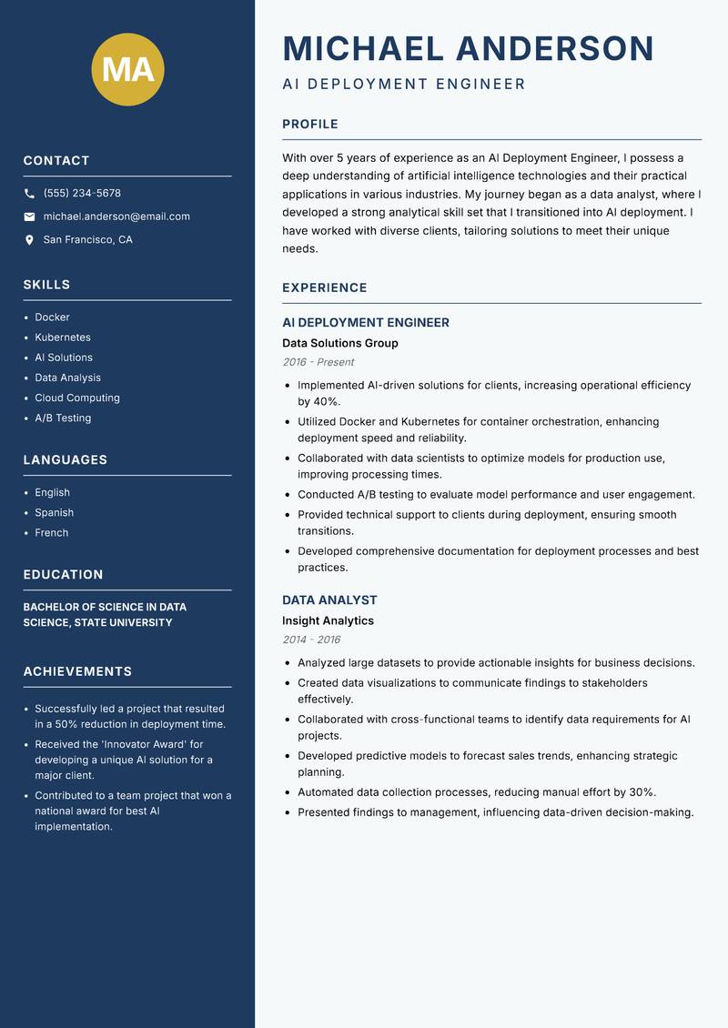 AI Deployment Engineer resume template — Classic Clean