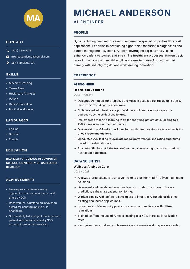 AI Engineer resume template — Classic Clean
