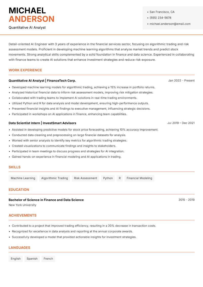 AI Engineer resume template — Modern Professional