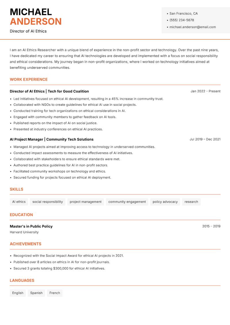 AI Ethics Researcher resume template — Modern Professional