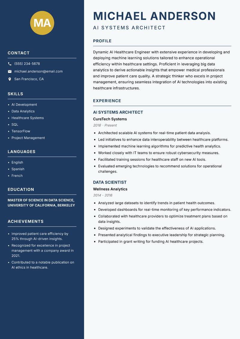 AI Healthcare Engineer resume template — Classic Clean