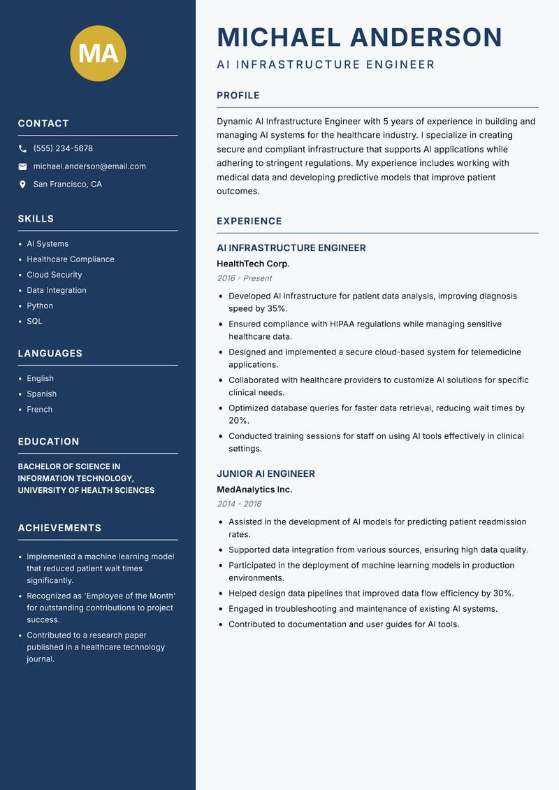 AI Infrastructure Engineer resume template — Classic Clean