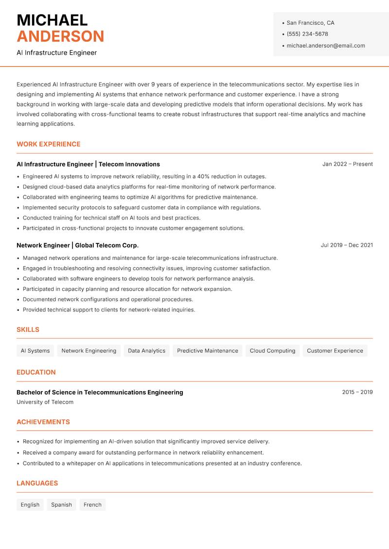 AI Infrastructure Engineer resume template — Modern Professional