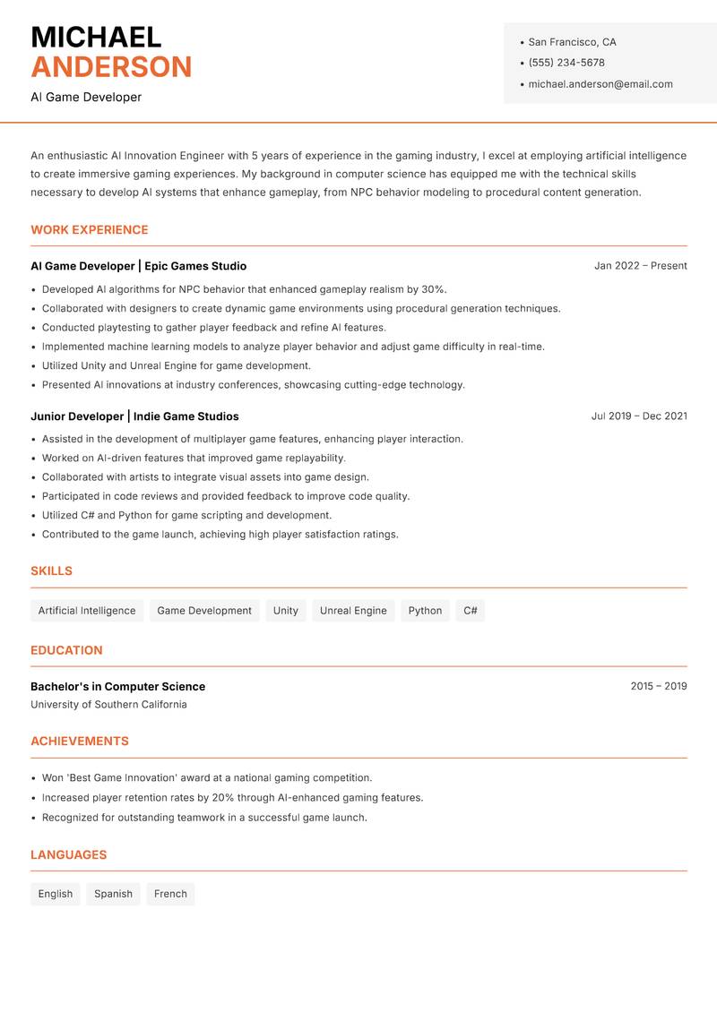 AI Innovation Engineer resume template — Modern Professional